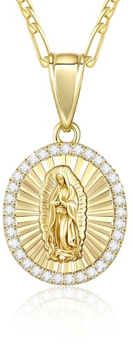 Catholic Gift Virgin Mary Necklace for Women, 14K gold plated Guadalupe Pendant Necklace Mother Mary, Cubic Zirconia Virgen de Guadalupe Charm Lady of Guadalupe Womens Jewelry Gift, 18/20/24 IN Chain