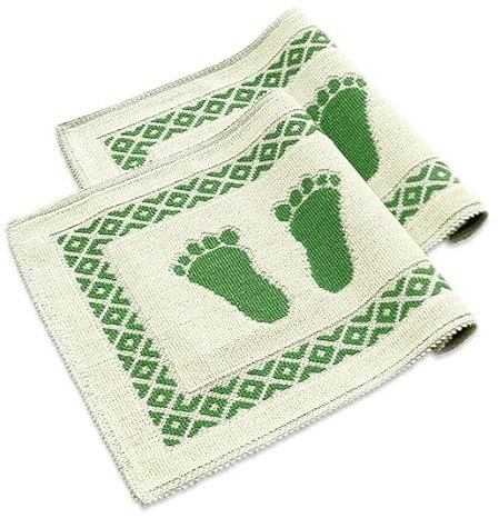 Soffy Creme & Grün 2er Pack Badematte | Natürliche Baumwolle Badteppich | Weiche Bad- und Duschvorleger | Für Bad, Dusche und Toilette Maschinenwaschbar, Schnell Trocknend Badvorleger