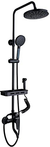 VNNHGB Black Rainfall Shower System, Wall Mounted Brass Shower Set with Round Rain Shower Head Jet, Modern Shower Mixer Tap for Bathroom Hotel