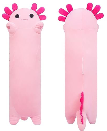 Sausudols Lang Axolotl Plüschtier 110 cm Kawaii Plüschtier Axolotl Kuscheltier Spielzeug Geschenk für Familie, Freunde und Kinder Rosa