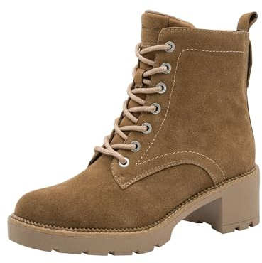 Tamaris Comfort stivaletti da donna con tacco a blocco con lacci, Beige (Cappuccino), 42 EU