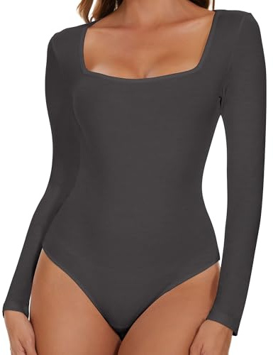 SHAPERIN Body para Mujer Manga Larga Cuello Cuadrado Bodysuit Tshirt Sexy Square Neck Jumpsuit Top