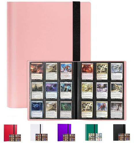 9-Pocket Trading Card Binder, Multiple Pocket Trading Card Album With Straps, 360 Side-Loading Pockets, Durable PU Album for Sports Cards,MTG, Pokemon, Yu-Gi-Oh, Football (Pink)