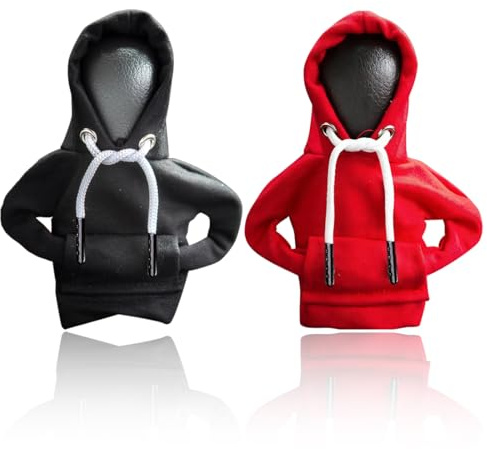 YAZWUR 2 Piezas Funda para Palanca de Cambios en Diseño de Sudadera, Cubierta Decorativa para Palanca de Cambio de Coche (Rojo, Negro)