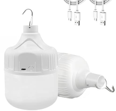 LULUWA Lámpara de Camping Colgante de 2 piezas, Bombilla Recargable de 3 Modos Lámpara de Tienda al aire Libre Linterna de Camping de Emergencia con Gancho (1200mAh-9.5x9.5x15cm)