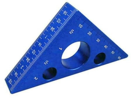 Righello triangolare in lega di alluminio, 45/90 gradi, per lavorazione del legno, strumento di misurazione e misurazione, 94 x 68 x 15 mm, blu
