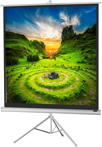 celexon Economy White Tripod screen white 135 | 244x244cm 1:1 | Mobile, 4K, full HD projector screen with manual roller extension for home cinema, office & outdoor use | incl. stand + carrying handle