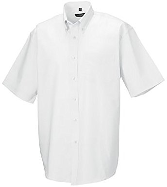 Russell Collection Men’s Short Sleeve Easy Care Oxford Shirt (White, 19 inch)