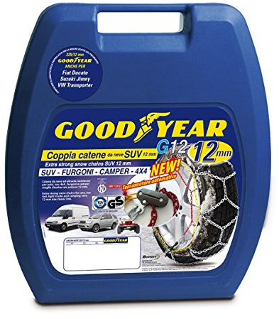 Goodyear Catene da Neve G12, Catene Neve 12 mm per SUV, Furgoni, Camper e 4x4, Catene Auto Omologate TUV e GS Onorm, Taglia 245, per R15 - R20 (Misure per Pneumatici Dettagliate all'Interno)