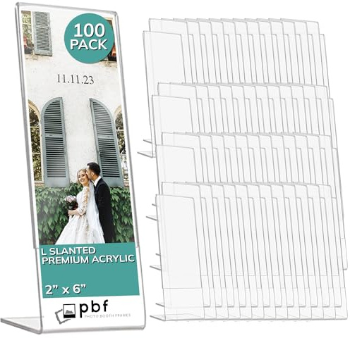 Photo Booth Frames - Plastic Photo Booth Frames with Inserts 2x6 Slanted L Photo Strip Value Pack (100 Pack)