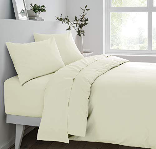 Sleepdown Fitted Sheet Super Soft Cosy Easy Care Polycotton Bed Linen Luxury Bedding Bedsheet 25cm Deep Non Iron - Ivory - Double