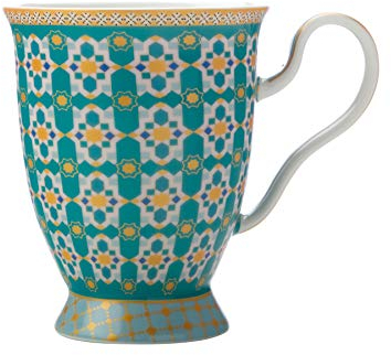 Maxwell & Williams - Tasse à Café sur Pied en Porcelaine, Collection Teas & C's Kasbah, Modèle HV0119, 300 ml - Couleur Vert Menthe et Or