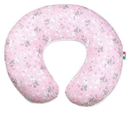 Babysanity Cuscino Allattamento Kikka Gravidanza Neonato XXL con Federa Esterna 100% Cotone Alta Qualità Sfoderabile per le Future Mamme Pratica Borsa Viaggio Made In Italy (Animaletti Rosa)