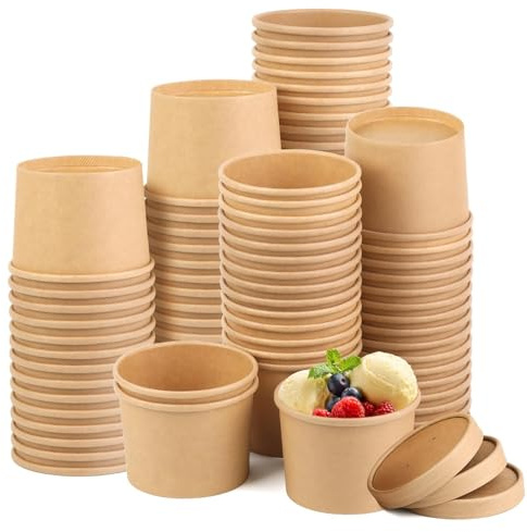 Giwrmu 50 Pack 12 Oz Disposable Soup Bowls, Paper Soup Containers with Lids, Paper Soup Cups with Lids, To Go Soup Containers, Ice Cream Containers for Dessert Yogurt Ice Cream