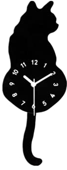 DEEWISH Kreative Cartoon Nette Katze Wanduhr Weihnachten Home Decor Uhr Weg Schwanz Bewegen Schweigen Schaukel Schwanz Pendel für Wohnzimmer Schlafzimmer küche (17cm*43cm, Schwarz Katze)