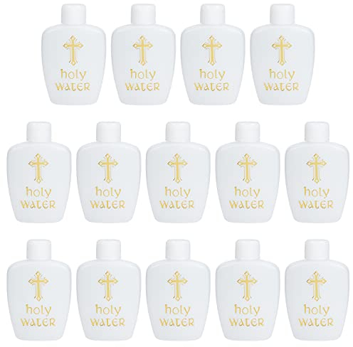 WEBEEDY 14 pieza Botellas de Agua Bendita 60ml / 2.1oz Botella de Agua Bendita de Plástico con Cruz de Oro Recargable con Tapa de Rosca Fiesta Cristiana Católica Favor Suministros de la Iglesia