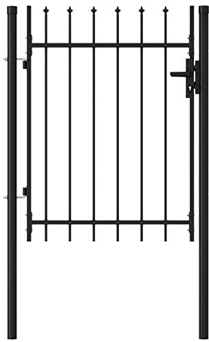 Tidyard Fence Gate Single Door with Arched Roof (or Spike Roof) Outdoor Garden Yard Patio Entrance Way Door Security Barrier Steel 1x1.2 m Black