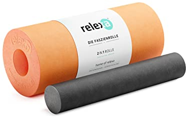 RELEXA 2in1 Faszienrolle Orange/Schwarz, 2-teiliges Selbstmassagegerät mit herausnehmbarem Kern, mittlere Härte 35 x 14 cm (L x Ø)