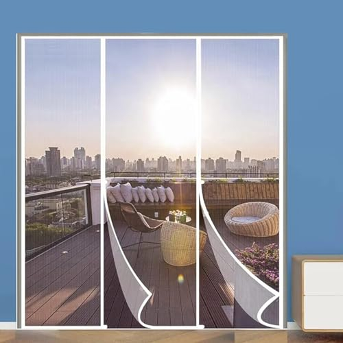 Magnet Fliegengitter Tür, 200x230cm Doppelter Seitliche Öffnung Fliegengittertür Balkontür ohne Bohren mit Vollmagnetstreifen, Insektenschutz Tür Vorhang (Weiss)