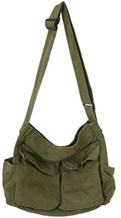 Canvas Messenger Bag Hobo Crossbody-väska med Stor Kapacitet med Flera Fickor Fritidsväskor Axelväska för Dam och Män (Green)