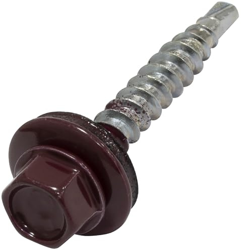 AERZETIX - C73110 60 metall-trä självborrande skruvar Ø4,8 x 35 mm + EPDM-tätningsbricka - RAL 3005 - DIN 7504K - 8 mm huvudavtryck sexkantig - kolstål