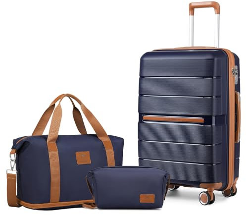 British Traveller Koffer Trolleys Set Hartschalenkoffer 100% PP Handgepäck Koffer mit 4 Spinnerräder Rollkoffer Reisekoffer TSA-Schloss,Tote Bag