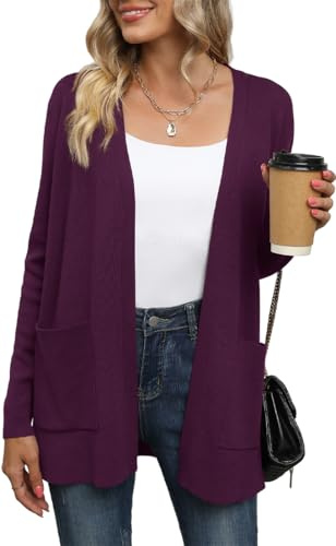 Yommay - Cárdigan para mujer de manga larga con cuello en V, holgado, informal y ligero, suéter de punto con bolsillos | Cárdigan para mujer, cuello en V, elegante, de punto, suave, clásico, a la moda, holgado, informal, para mujer