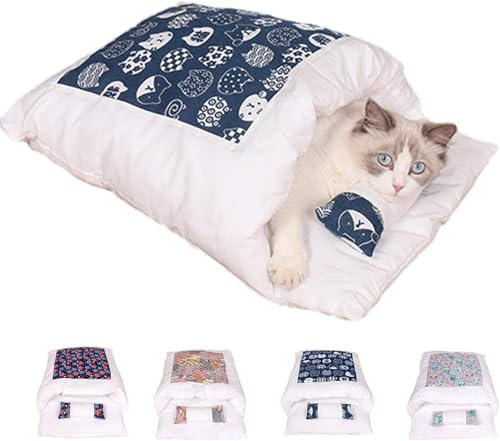 Sac de Couchage Orthopédique pour Chat - Doux et Chaud Avec Coussin Amovible et Lavable - Mobilier Grotte Maison Lit pour Chats
