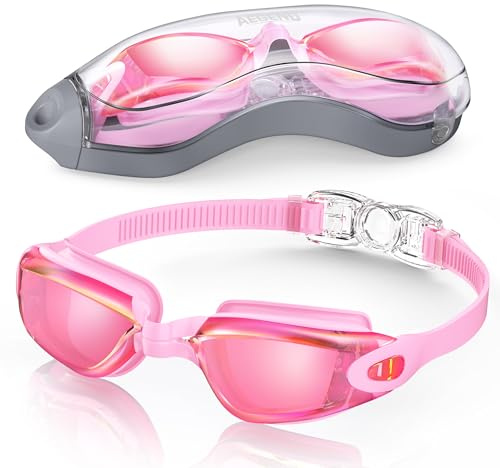 Aegend Occhialini da nuoto, senza perdite, protezione completa, per adulti, uomini, donne, giovani, rosa chiaro