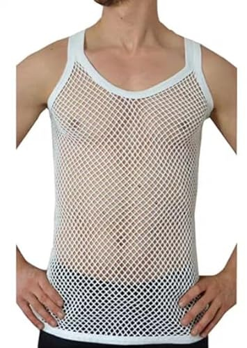 U.S Trading Men's Crystal Mesh Summer Lightweight Cotton String Vests (UK, Alpha, L, White)