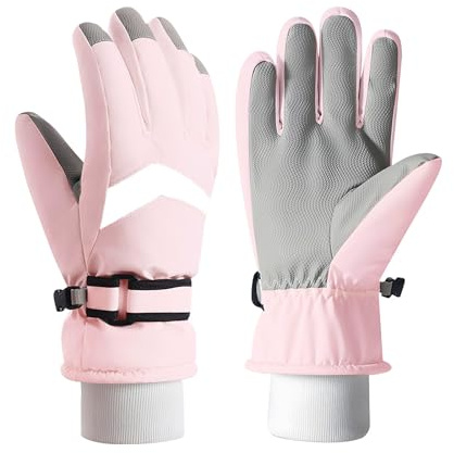 EOAMGO Guantes de esquí para niños, guantes cálidos de invierno para niños, guantes para niños y niñas, guantes de invierno cálidos de invierno, guantes deportivos de snowboard esquí ciclismo (rosa,