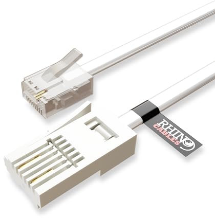 rhinocables RJ11 ADSL/DSL Modem to BT Phone Landline Plug Cable (2M) High-Speed & Interference-Free Short Extension Wire | Durable, Flexible & Protected with 6P2C Shielding for Home & Office Use