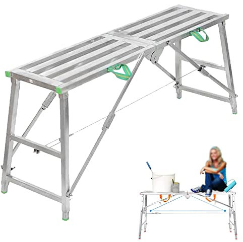 Portable Folding Scaffolding Work Platform Heavy-Duty Galvanized Steel Scaffold Ladder Multi-Purpose 880 lbs Capacity 140cm Workshop Stool and Bench