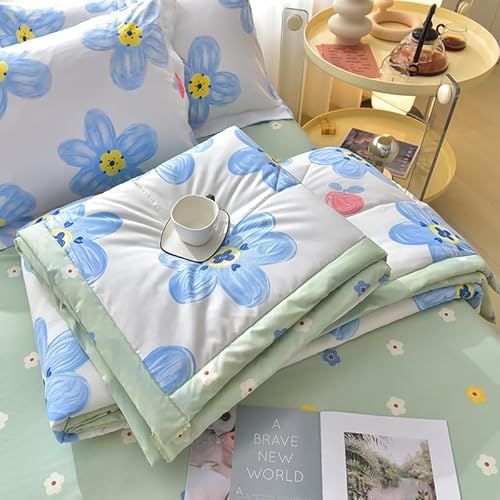 Hiseng Piumino Matrimoniale 4 Stagioni in Microfibra, Trapunta Matrimoniale Reversibile con Semplice Stampa Floreale, Trapuntato Piumino Letto Singolo Leggera (Blu,200x230 cm)