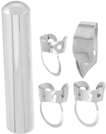 LIGIGWASH Silver Metal Guitar Slide Bar and Finger Picks for Electric Guitar and String Instruments, Featuring Solid Handheld Design for Better Plucking Experience and Easy Control,