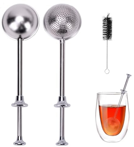 HeXueLy 2 Pack Flour Duster for Baking – Stainless Steel Powdered Sugar Shaker Wand, One-Handed Operation, Cocoa & Spice Sifter for Desserts and Tea