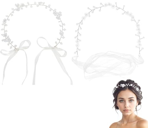 XFSRG 2 Piezas Diadema Mujer de Perlas Flores Boho Diadema de Comunión Flores Corona Diademas Nupcial Guirnalda Diademas Garland Floral Hairband Novia de Boda Cabello Accesorios Niñas Guirnalda
