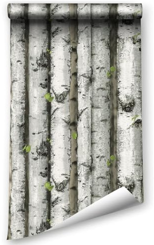 ICYEHAO Carta da Parati Alberi, 44.5 x 500 cm Carta Adesiva per Mobili Legno Carta da Parati Betulle Foresta Pellicola Adesiva per Mobili,Camera da Letto,Soggiorno,Bagno,Cucina