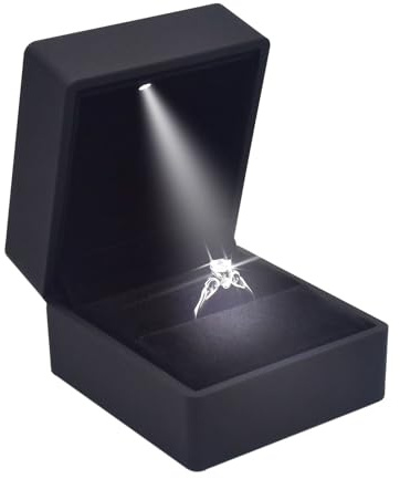 Eveynsh Luxury LED Lighted Engagement Ring Box - Elegant Matte Black Ring Case for Wedding Rings, Perfect for Proposal, Anniversary, Ceremony, and Gift Giving, New Version