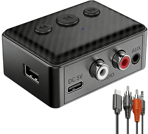 Greatzer Bluetooth 5.4 ljudmottagare Bluetooth-adapter Bluetooth-ljudmottagare för hemmastereosystem ljudadapter med AUX/RCA-utgång och volymkontroll, stöder U-disk, för bil och hem, hiFi-ljud