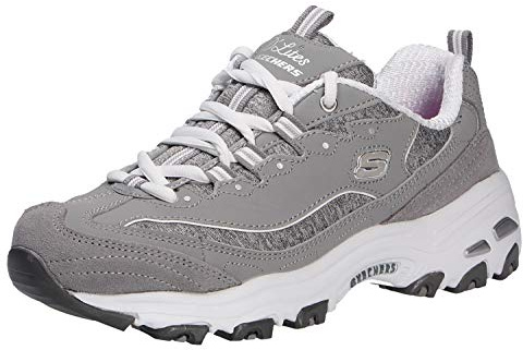 Skechers Women's D'Lites - Me Time Lace Up Fashion Sneakers, Grey / White, 6