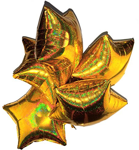 Happium Star holografiska folieballonger Paket med 5 helium 18 tums stjärnballonger folieballongset för födelsedagsfest Examen Baby Shower bröllopsdagsfestdekorationer (guld)