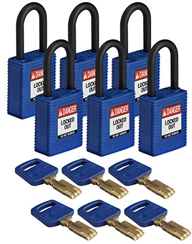 Brady (NYL-BLU-38PL-KD6PK) SafeKey Nylon Lockout-Vorhängeschloss Mit Nylon Bügel 38.00 mm Blau KD - Verschiedenschließende Schlösser 6 Stück