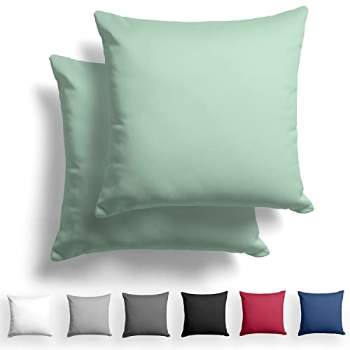 Alreya 2er-Set Mako Satin Kissenbezug 60 x 60 cm - 100% Baumwolle mit Reißverschluss, Superweicher Kopfkissenbezug, Kissenhülle, Oeko-TEX® Standard Zertifiziert, Grün, nur Kissenbezug