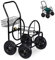 Relaxdays Carro Portamangueras, hasta 75 m, 4 Neumáticos, Acoplamiento por Clic, Cesta, Soporte Mangueras Metal, Negro