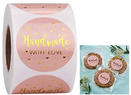 Adesivi Handmade with Love, 500 pezzi Etichette adesive per piccoli negozi adesivi per aziende Adesivi aziendali da 1 ''Forniture adesive per scatole regalo aziendali Carte