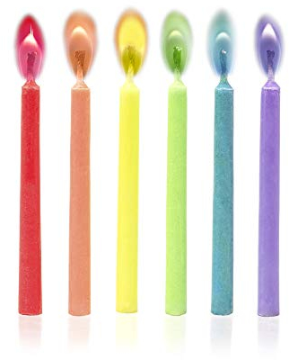 Legami - Candeline con Fiamma Colorata, Ø 0,5 cm, H 6 cm (Supporti in Plastica inclusi), si Accendono dello stesso Colore della Cera di cui sono fatte, 12, in 6 Colori