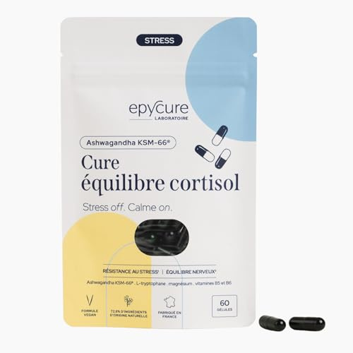 EPYCURE - Cure Équilibre Cortisol - 100% Naturel - Réduit Cortisol, Soulage Stress & Fatigue Nerveuse - Ashwagandha, Magnésium Bisglycinate, L-Tryptophane, Vitamines B - 1 Mois