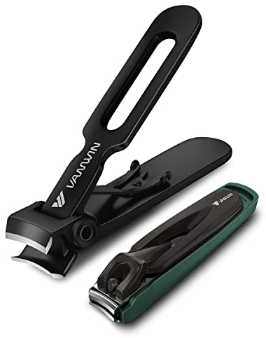VANWIN 2 Stück Nagelknipser Set, Ultrascharfer Edelstahl Zehennagelknipser für Dicke Nägel, Robuste Fingernagelknipser mit Auffangbehälter Nagelzwicker Groß für Fußnägel und Fingernägel