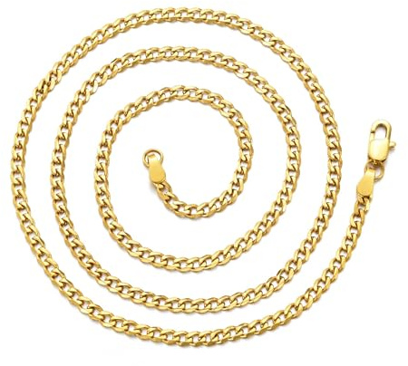 Philip Jones Män 3 mm guldpläterat rostfritt stål pansarkedja halsband 45 cm 50 cm 55 cm 61 cm, 20 Inch, Rostfritt stål, Ingen ädelsten